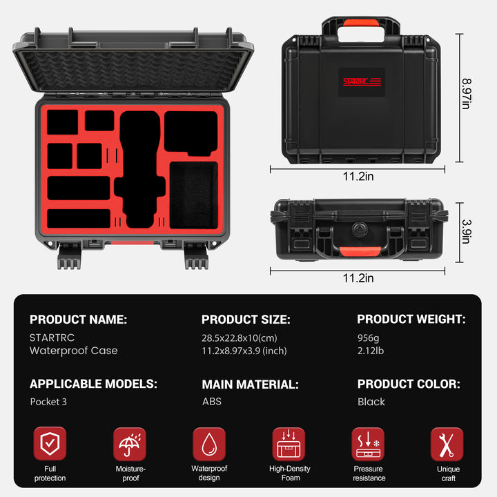 STARTRC OSMO Pocket 3 Hard Case, Multifunctional Portable Waterproof Hard Case - startrc store