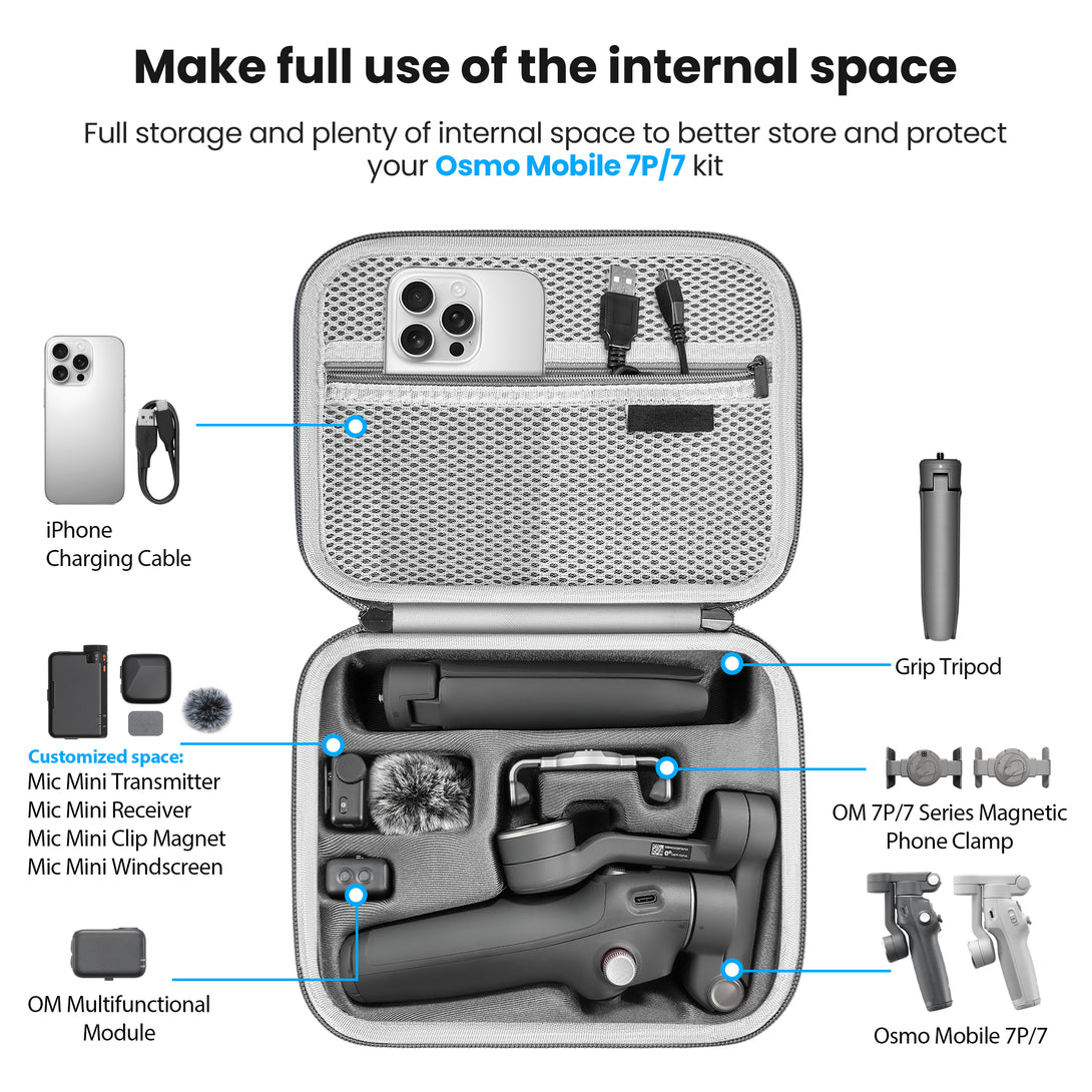 DJI OM 7 Protective Case – Lycra Lining, Carry Handle, Multi-Accessory Pouch - startrc store